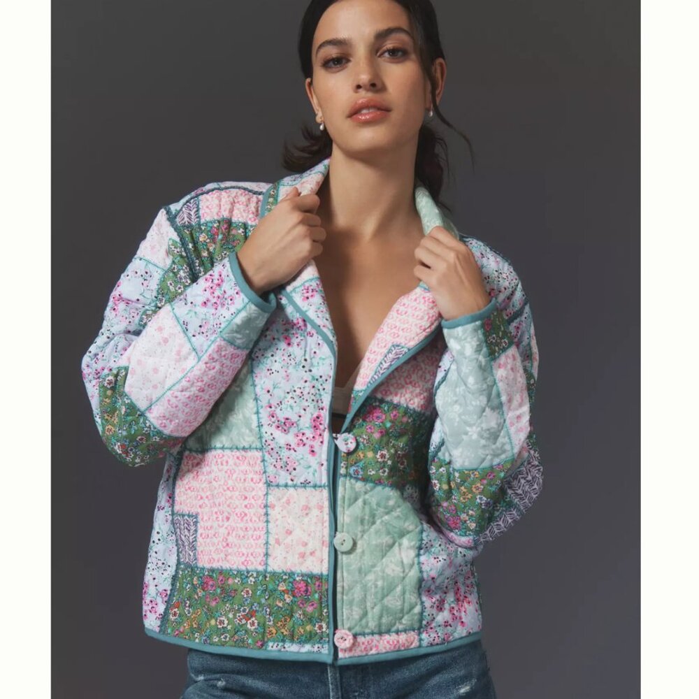 Anthropologie Conditions Apply Floral Printed Quilted Jacket NWOT Size XL
